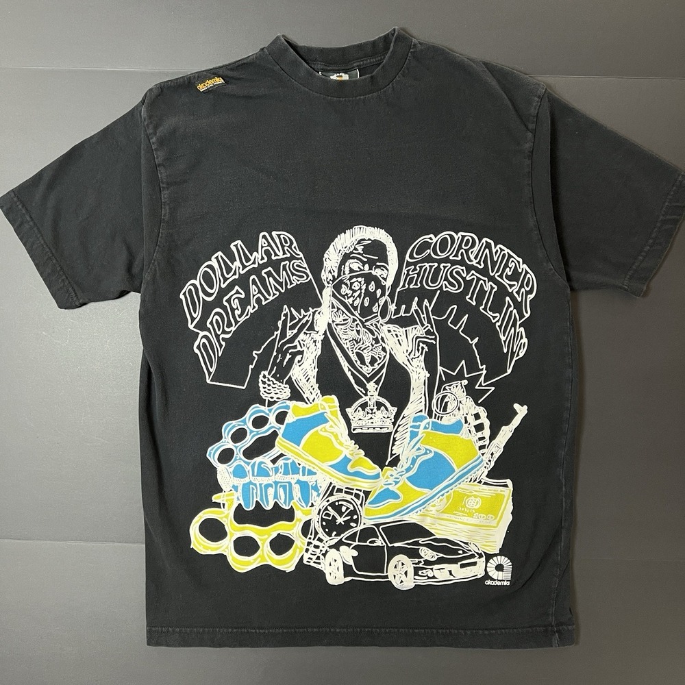 Akademiks Mens T-Shirt M "Dollar Dreams Corner Hustlin" Black Y2K Grunge Hiphop